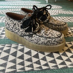 B Store Underground Originals Black White Animal print creepers with clear sole